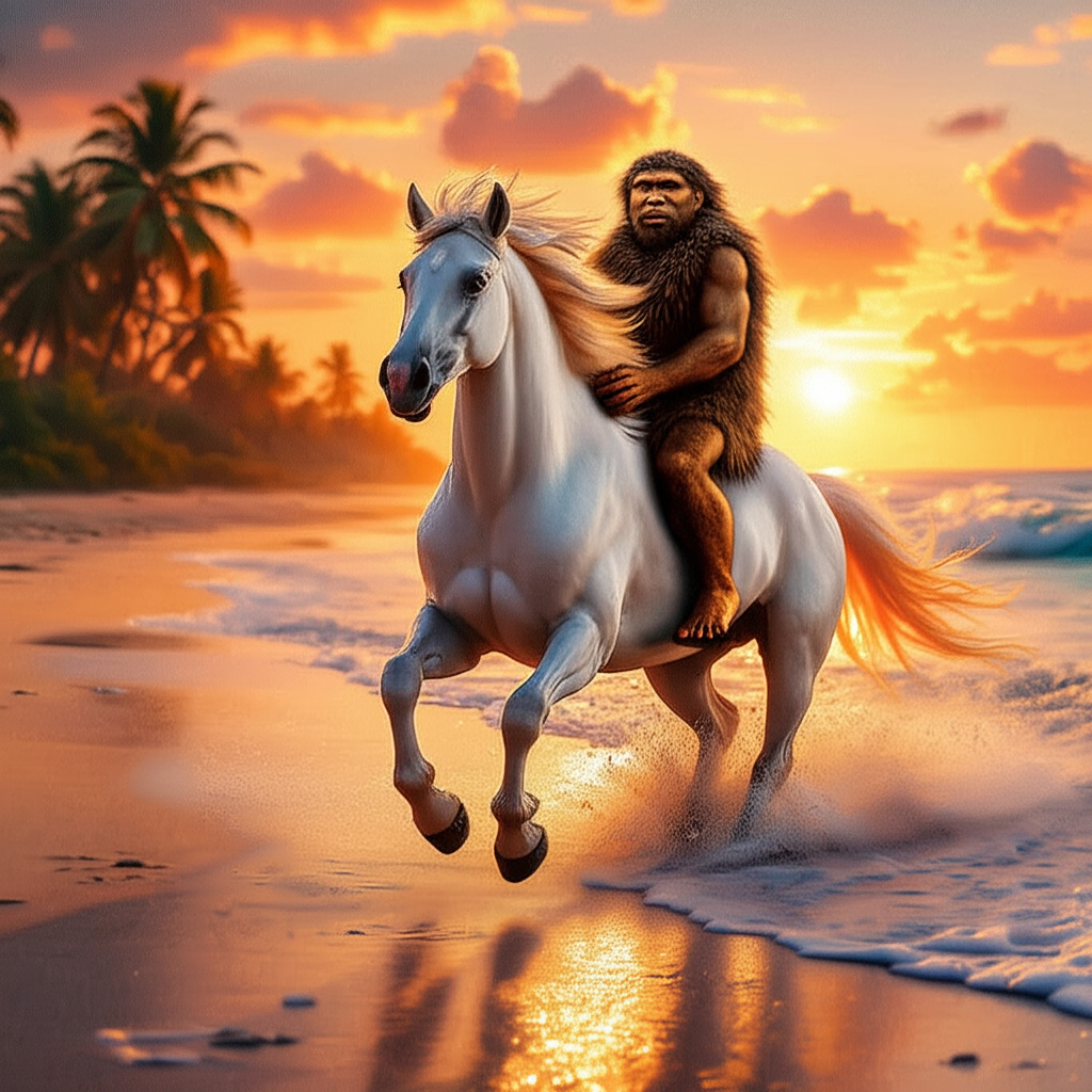 !edit a neanderthal riding the horse