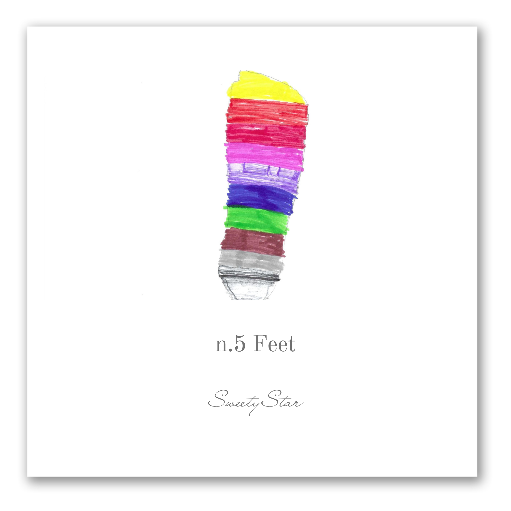 🟢 n.5 Feet 
10 drawings made from her foot outline, each colored in a different way. A simple and u…