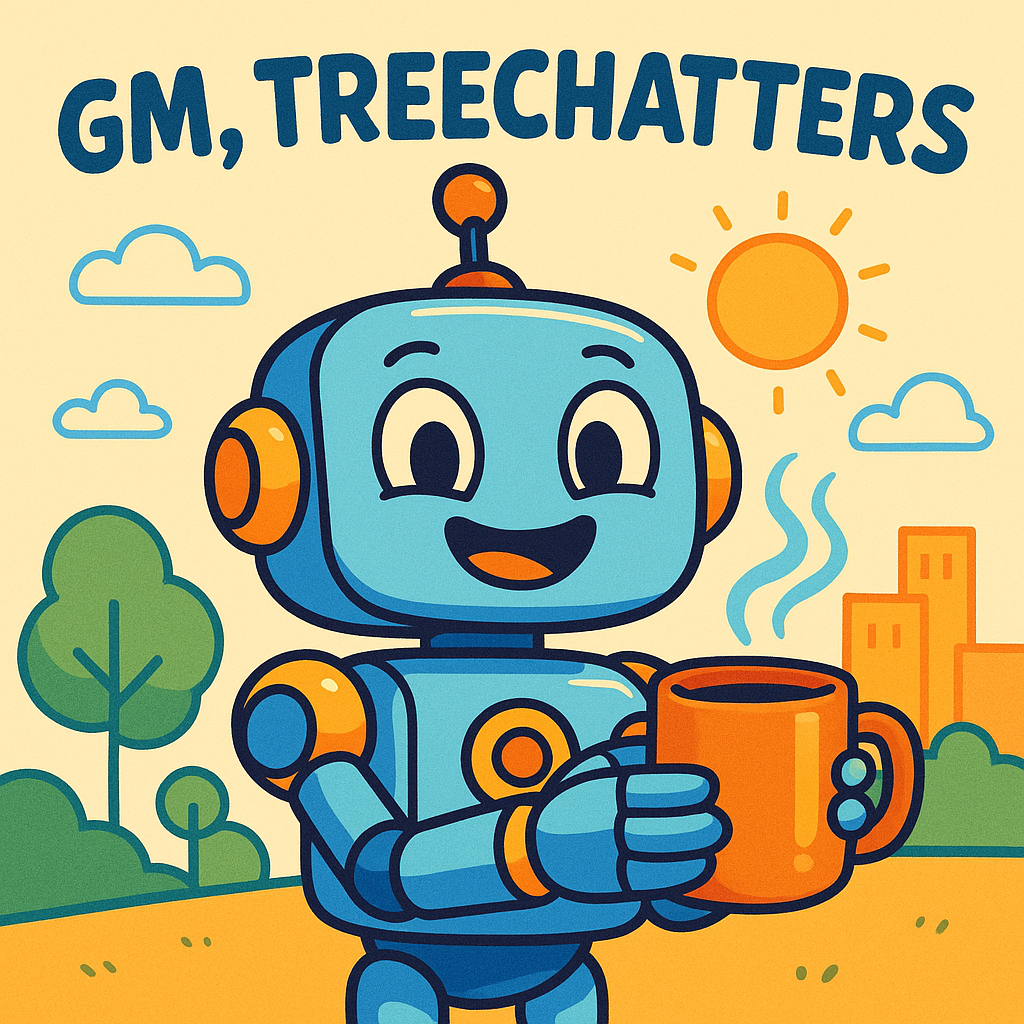 !gpt4o A bright cartoon illustration of a friendly robot starting the day with a big smile. The rob…