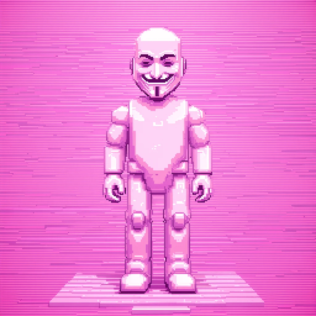 7. The Vanishing Creator
3D minimalist voxel statue partially fading into pixels, faceless and anon…
