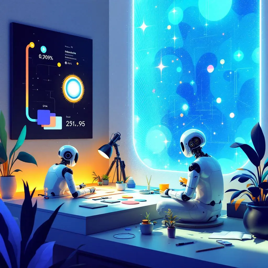 🤖 AI + Crypto Superpowers
A creative studio scene where a user generates art using AI assistants ma…