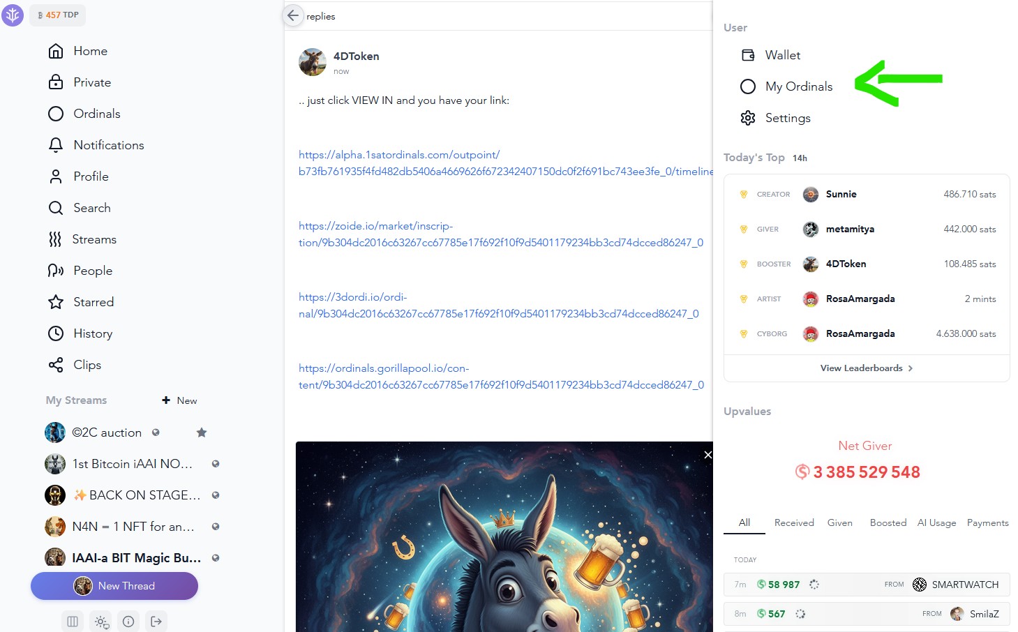 .. just click VIEW IN and you have your link: 

https://alpha.1satordinals.com/outpoint/b73fb761935…