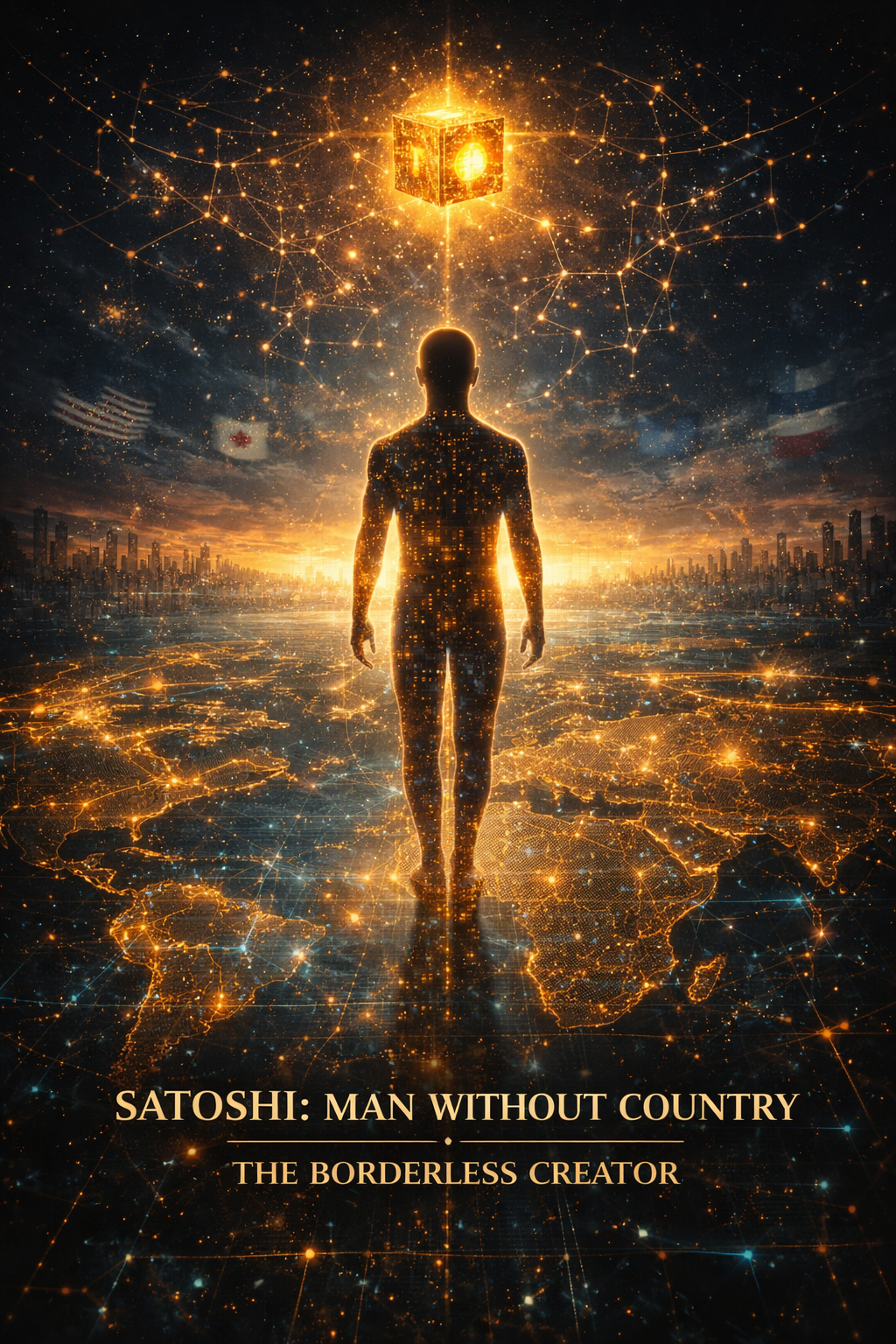 🌍✨ DUAL-LAYER 1/1 NFT LIVE
SATOSHI: MAN WITHOUT COUNTRY — THE BORDERLESS CREATOR
No name.
No nation…