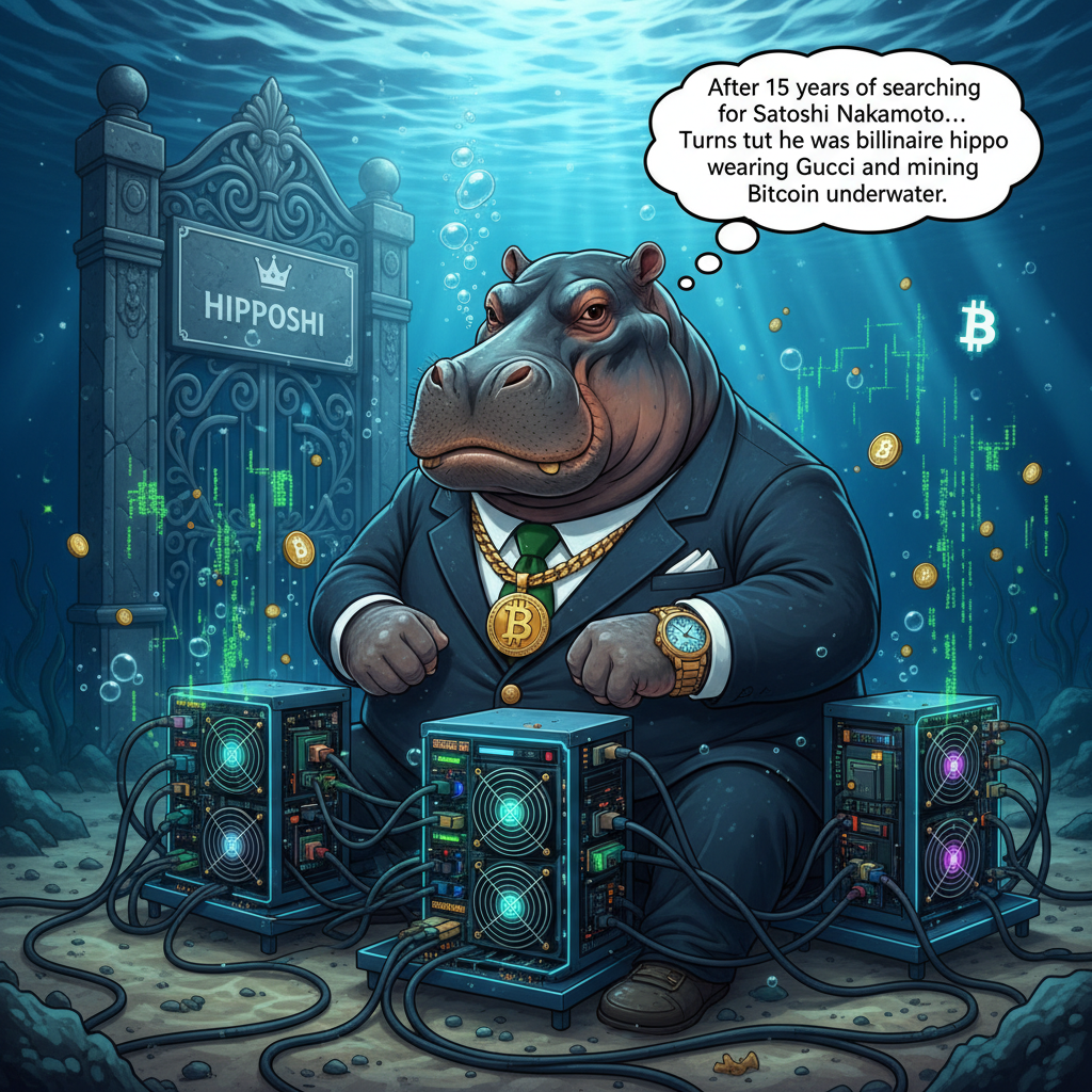 !nb 🦛 “After 15 years of searching for Satoshi Nakamoto…
Turns out he was a billionaire hippo weari…
