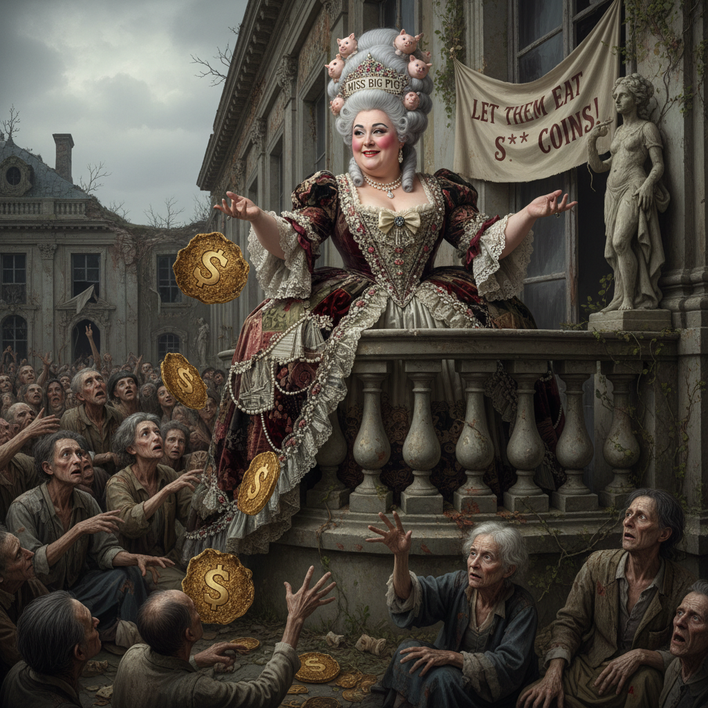 Sex goddess Miss big pig as Marie Antoinette to the starving masses let them eat s*** coins!nb