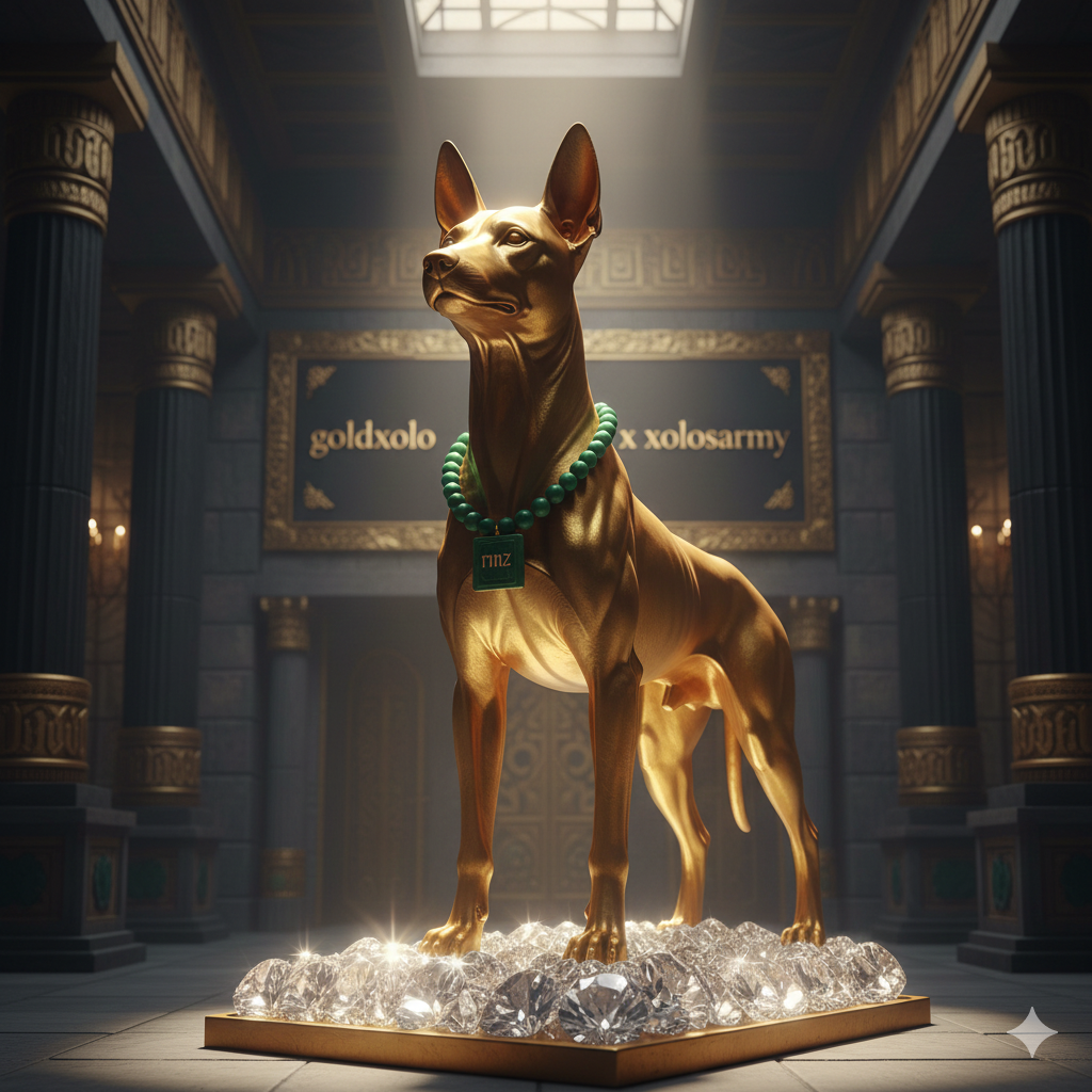 🐕✨ GOLDXOLO — Guardian of the Lineage
GoldXolo es una escultura digital que honra al Xoloitzcuintle…