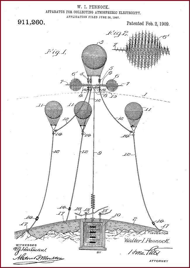 Apparatus for collecting atmospheric electricity, registered in 1907, patented in 1909