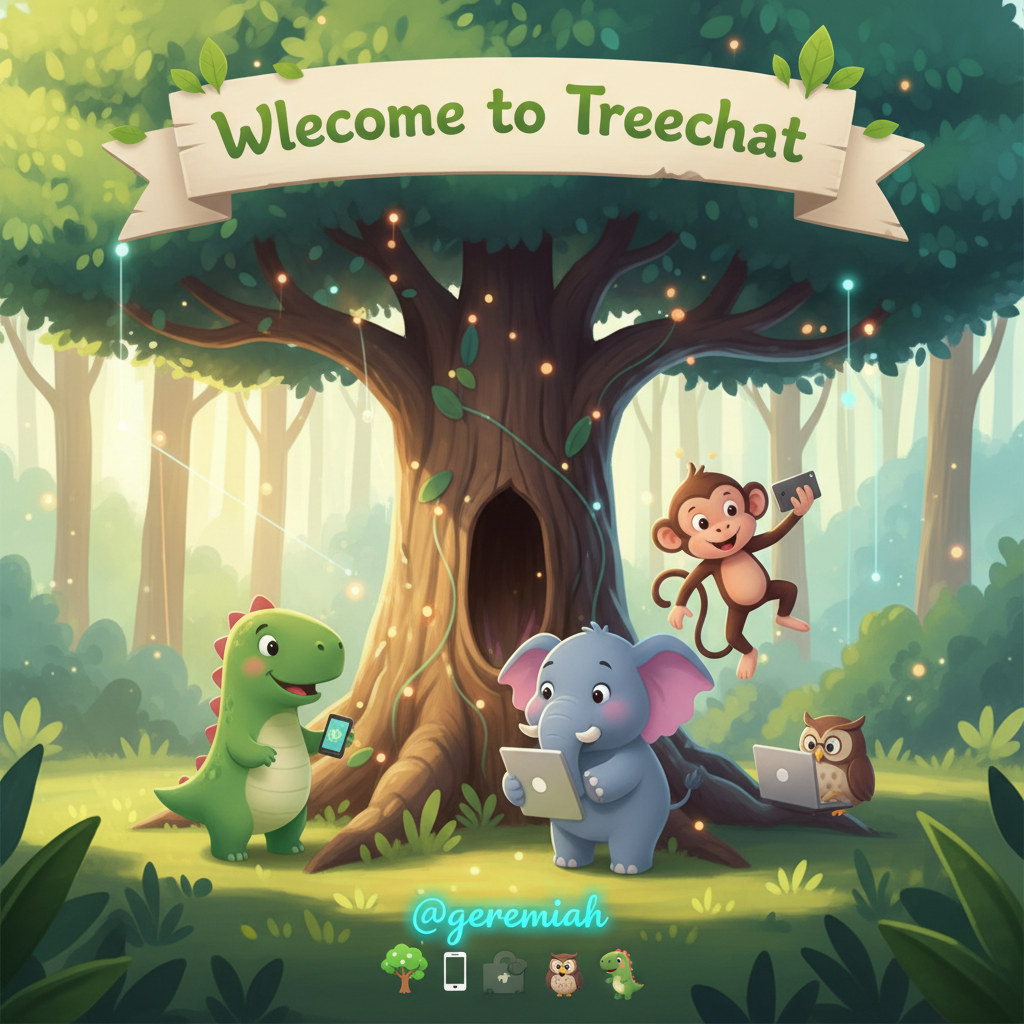 Wlecome to Treechat @geremiah 🌳📱🦖🐘🐒🦉!nb