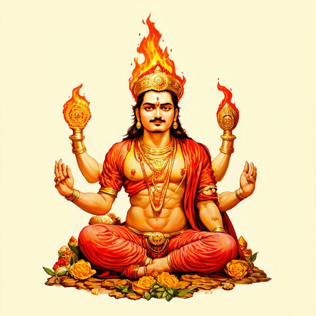 Agni, the god of fire, serves as the essential mediator between humans and the divine realm, acting…