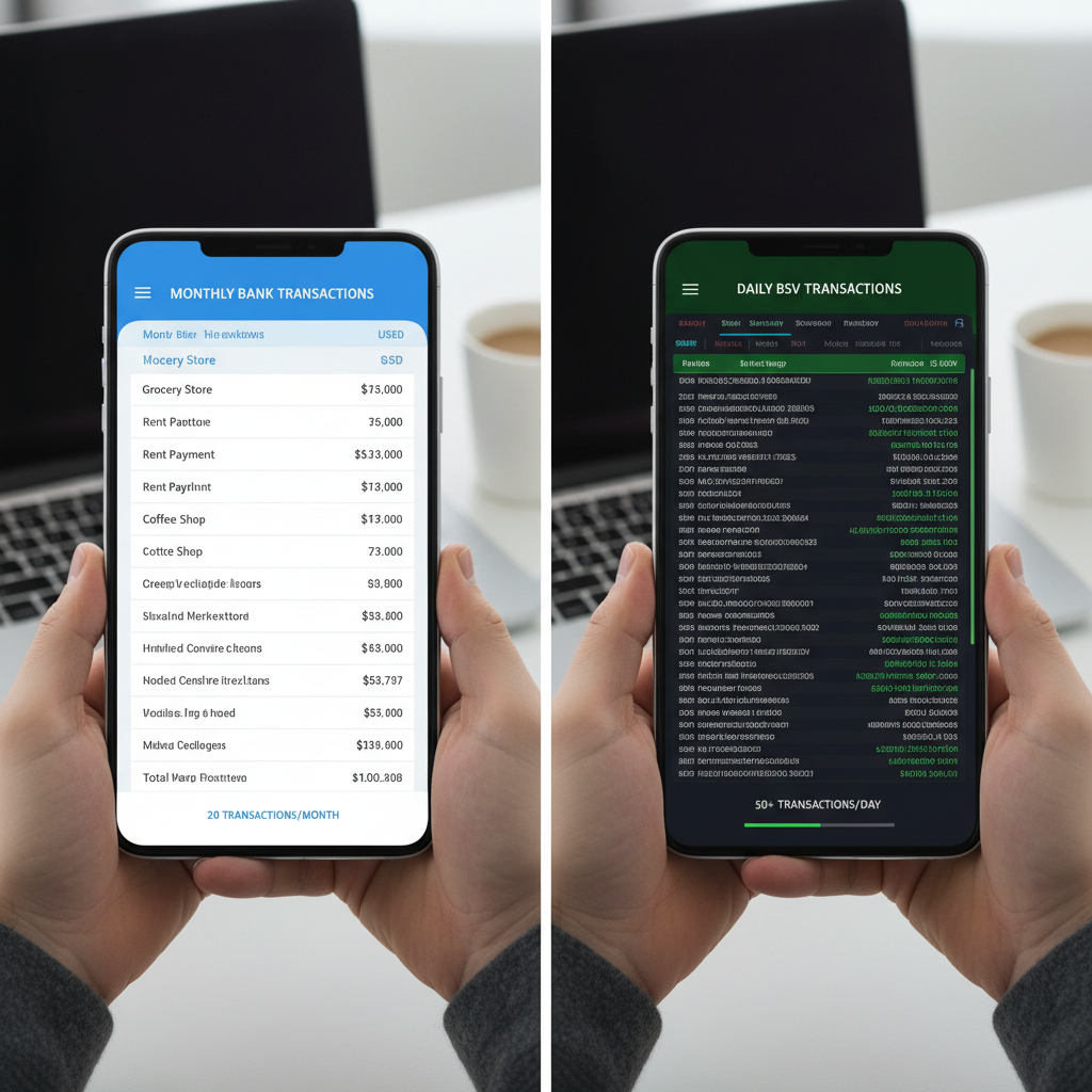I have like 20 bank transactions a month.
But 50 BSV transactions a DAY !nb