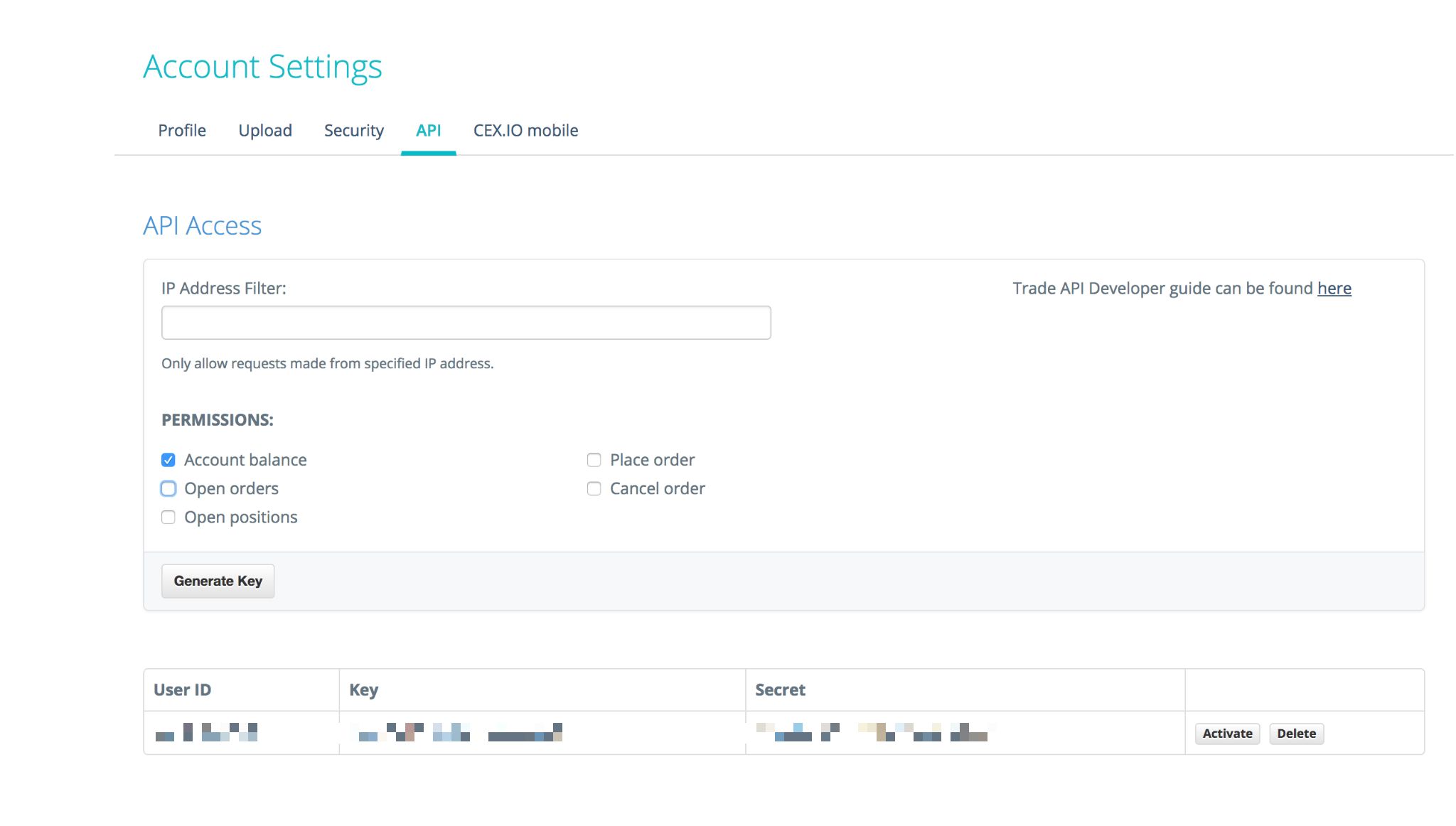 Activate the newly created key. (Make sure to copy key and secret first. You will need a TFA config…