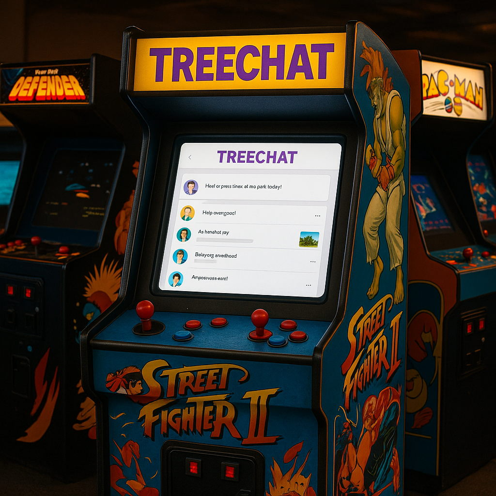 !gpt4o other vintage arcade machines visible around it. The arcade machine design is the same style…