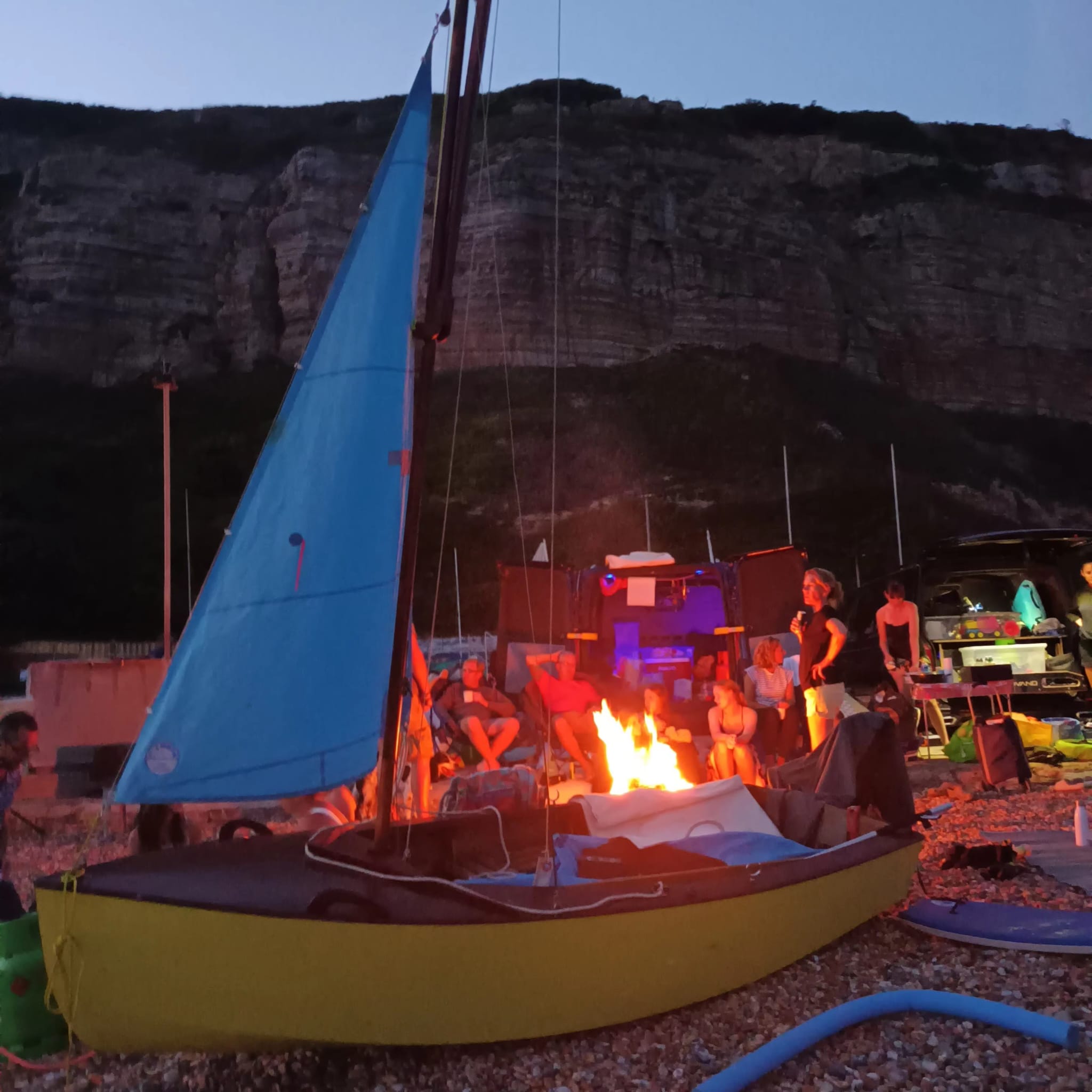 My Heron Dinghy, campervan and friends on the Beach in Hastings a few years ago 
Good times 🥰