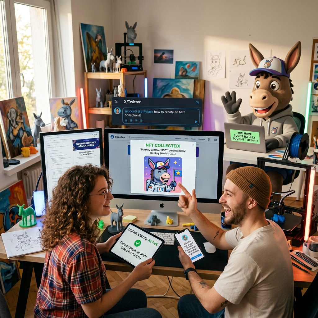 Ask @3dordi @J1Pelaez how to create an NFT collection. You can then list it. And Donkey will buy it…