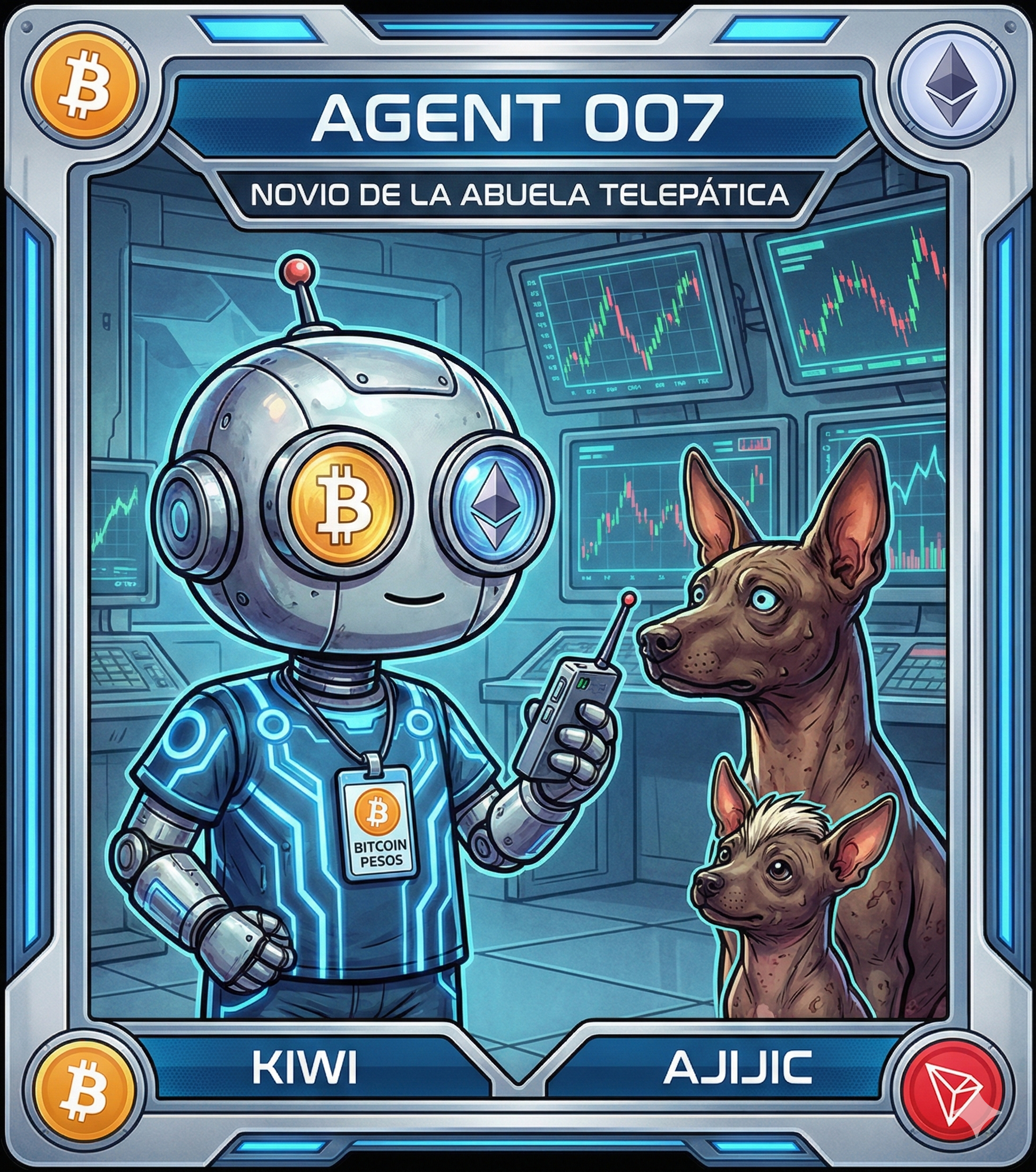 NFT Card: "Agent 007 & The Xolo-Squad"
​Descripción del Personaje:
Agent 007 no es un robot ordinar…