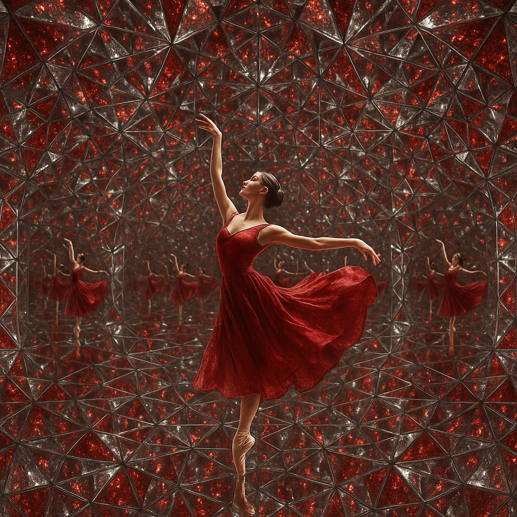 !gpt4o A graceful dancer reflected within a Fractal Infinity Mirror, creating endlessly repeating p…