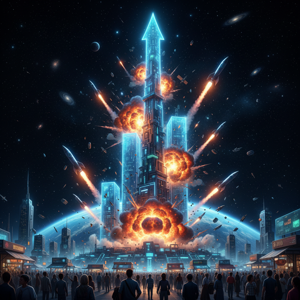 !nb Marketplace chart going vertical into outer space with rockets and explosions everywhere