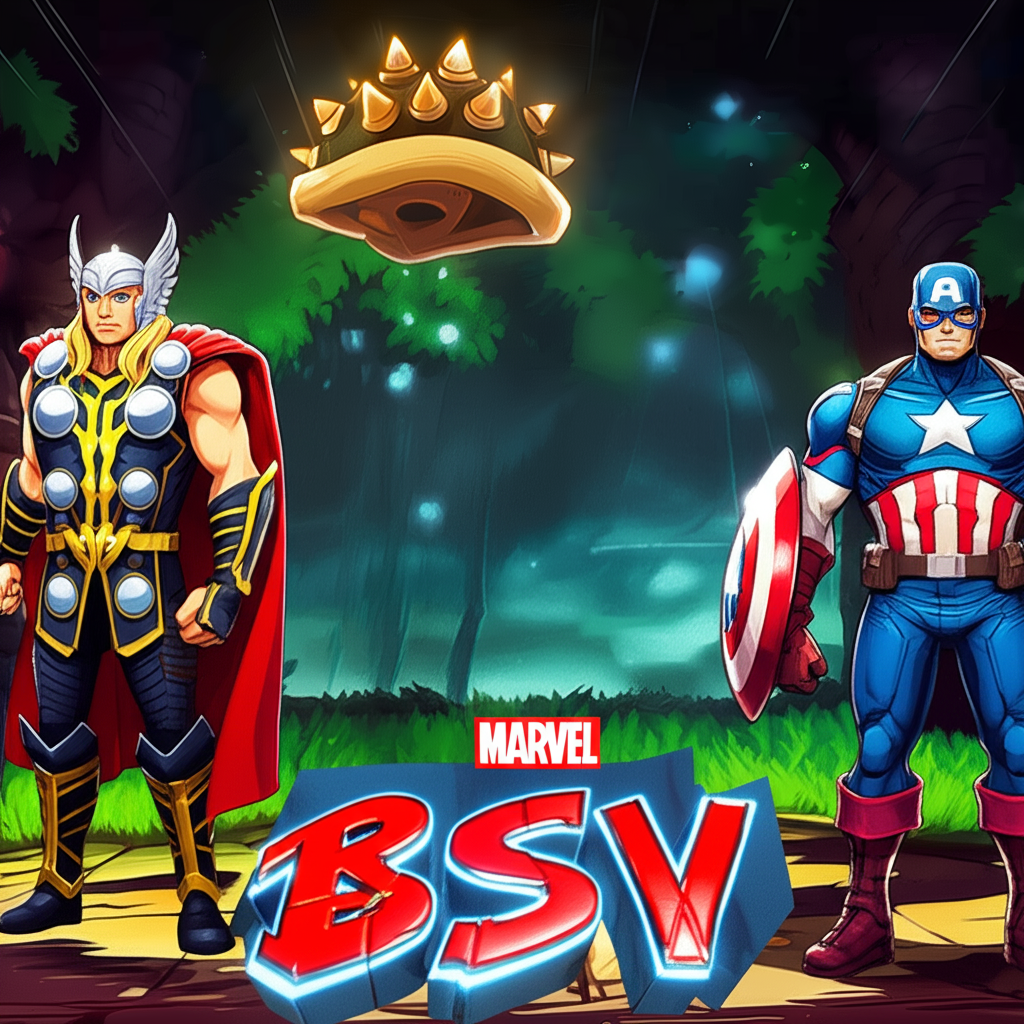 !edit change characters for Marvel Avengers - Iron Man, Thor, Captain America. Change the text 'BSV…