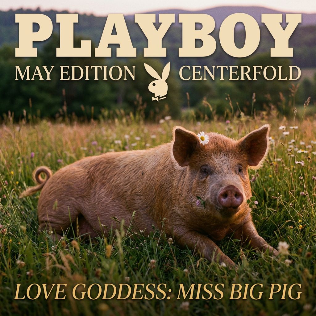 Love goddess Miss big pig poses naked for the centerfold of Playboy magazine May edition!nb