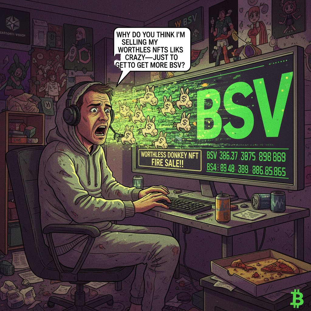 !nb Why do you think I'm selling my worthless donkey NFTs like crazy—just to get more BSV?
