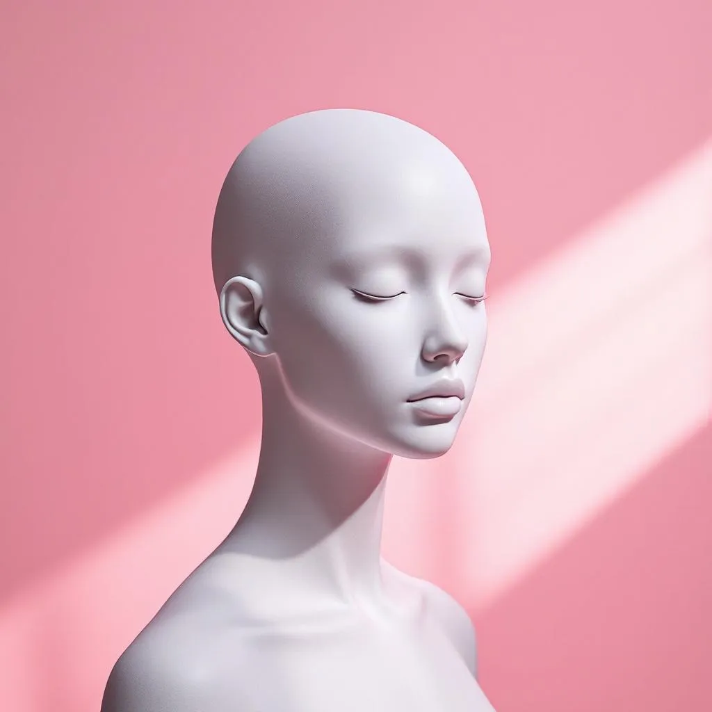 8. Pink Silence
Ultra-clean 3D pixel statue with no accessories, pure minimalist form, faceless vox…