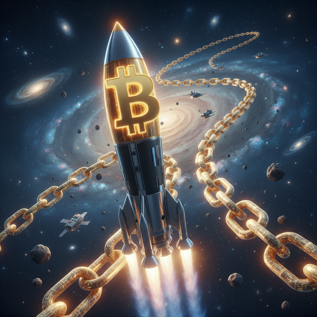 !nb upright Bitcoin logo on rocket ship epic intergalactic chain!