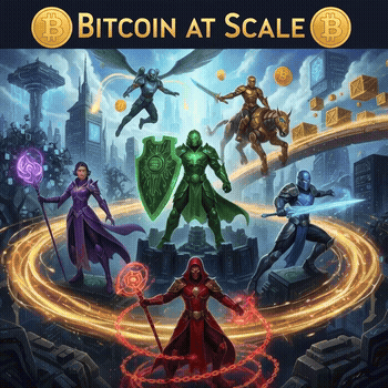 🌐 Bitcoin at Scale 🌐
Epic heroes navigating a vibrant, scalable blockchain world where data flows a…