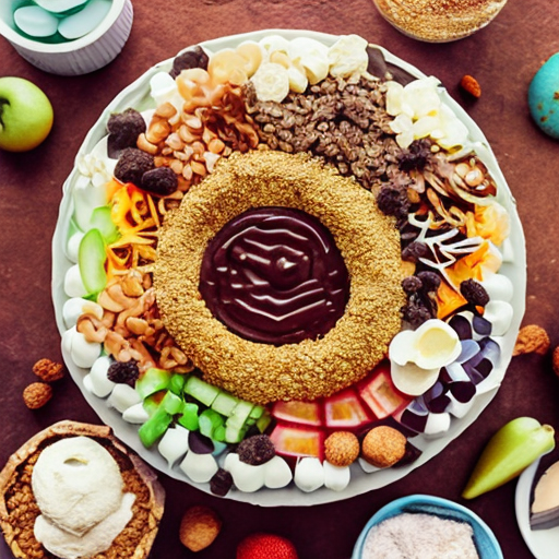 !midjourney a desert with many delicious toppings