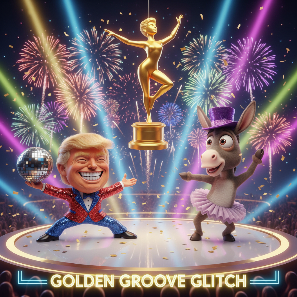 The Golden Dance Trophy
!nb A giant golden dance trophy floating between Donald Trump and a confuse…