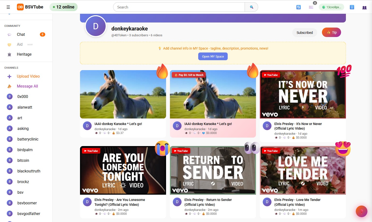BSVTUBE channel📻: donkeykaraoke 😍🎙️🎶🫏👩‍🎤
@Bsvcrypto @Gavin @palmbird @3dordi @4DToken 
https://x.com/4…
