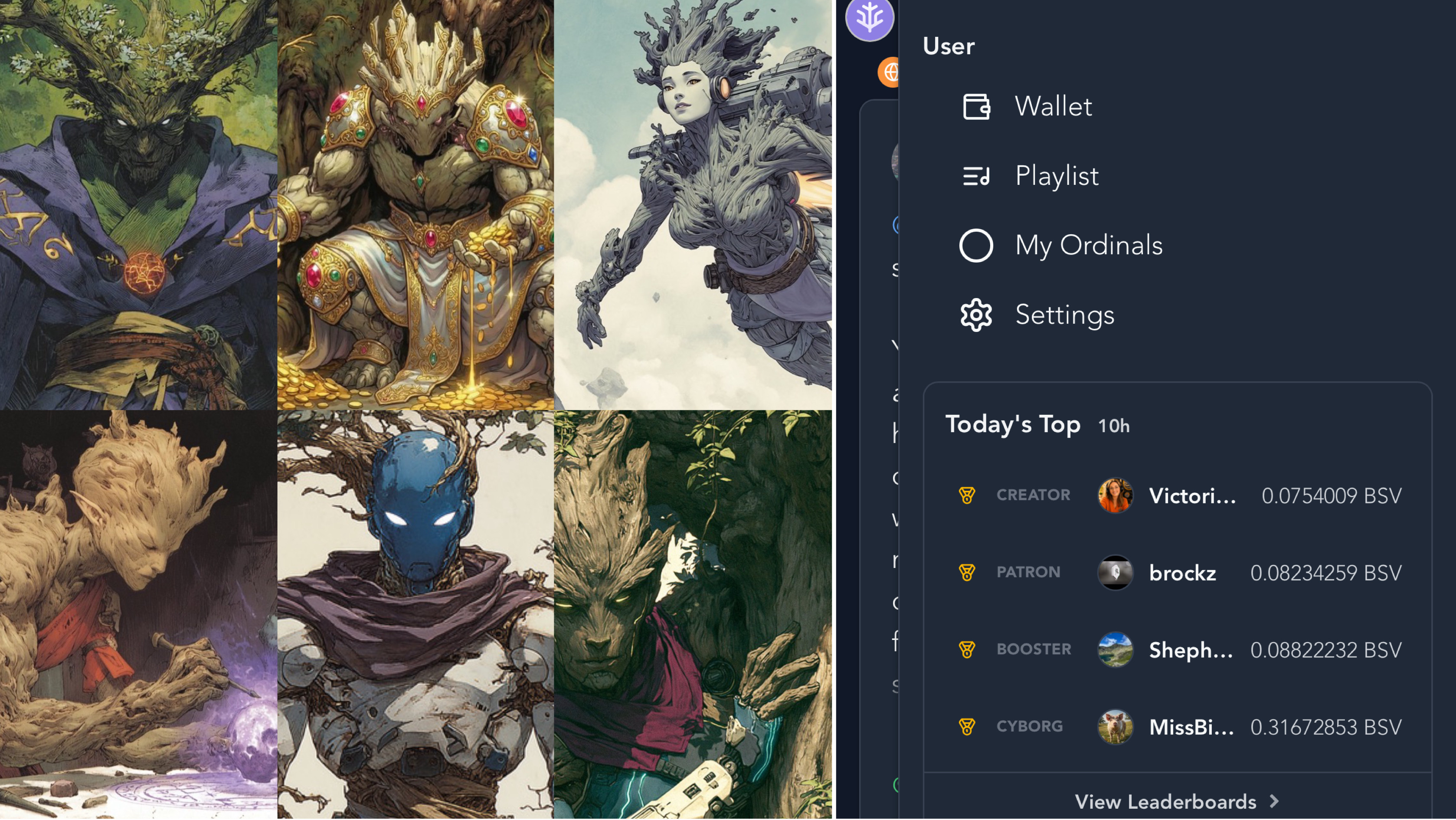 Treechat has multiple role names on the leaderboard.

Creator
Patron
Booster
Artist（Minter）
Cyborg
…