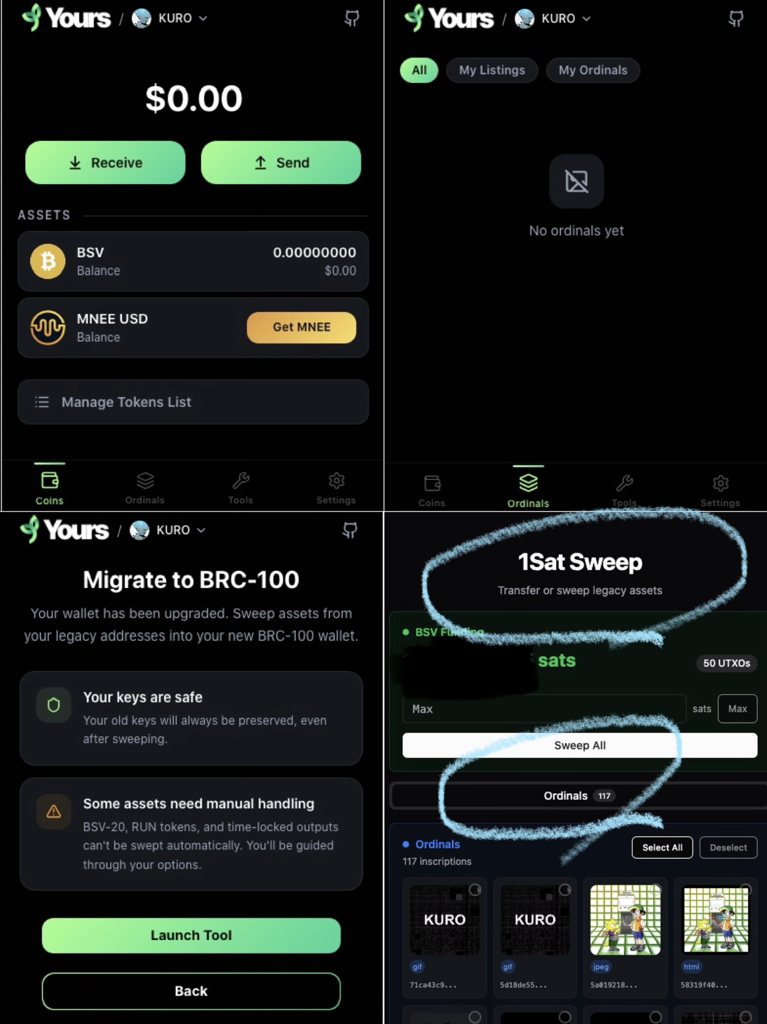 When using a new YoursWallet that supports BRC-100, are there any advantages to migrating BSV and o…