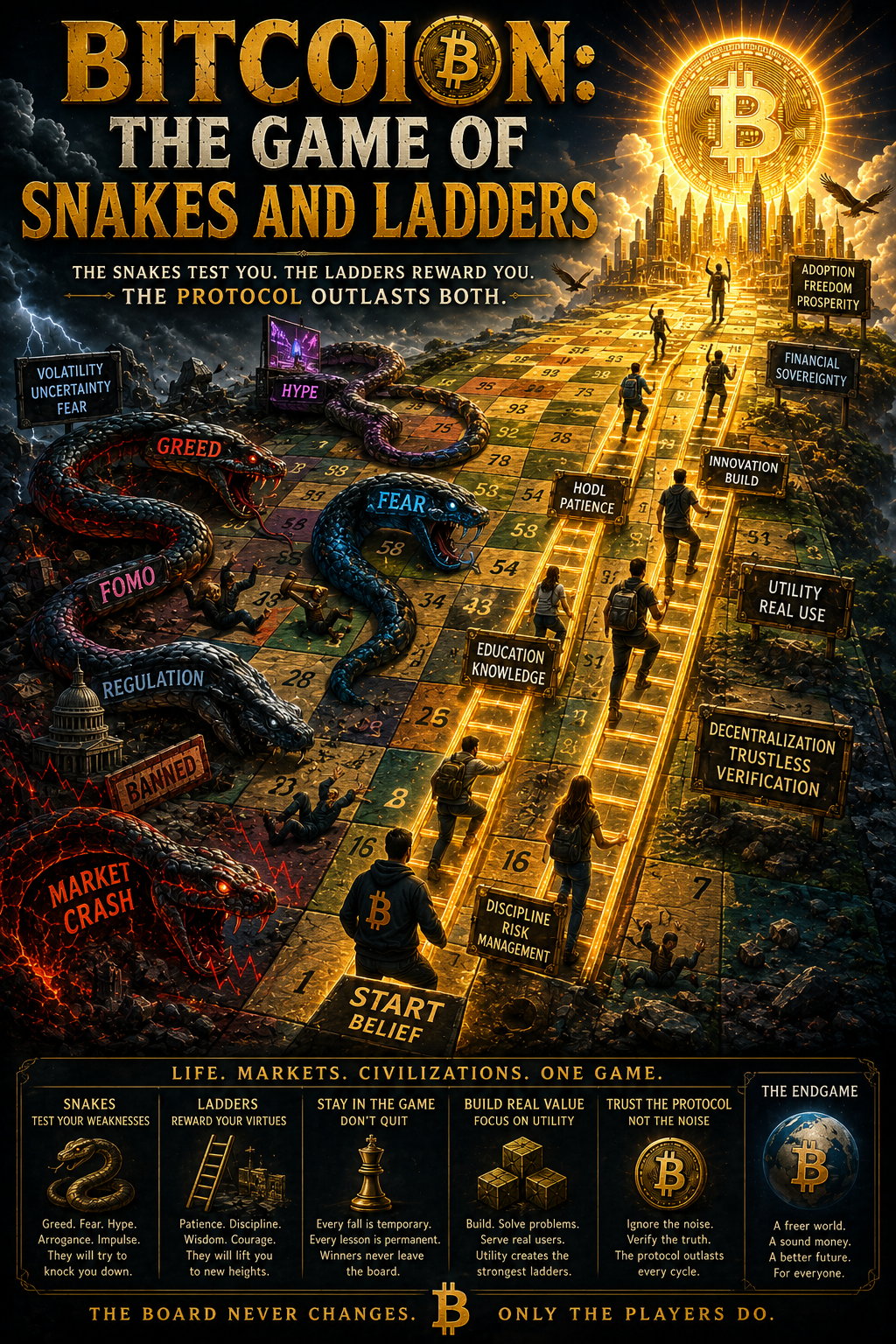 BITCOIN: THE GAME OF SNAKES AND LADDERS
Life rarely moves in straight lines.
Neither do markets.
Ne…