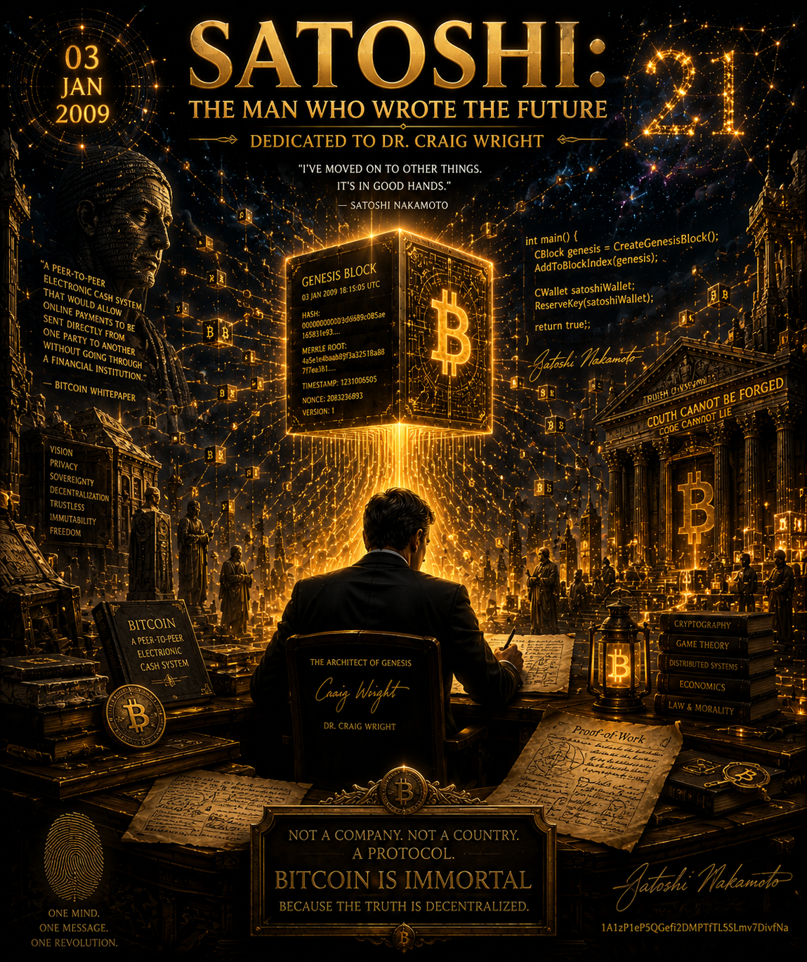 🧠✨ LEGENDARY DUAL-LAYER 1/1 NFT LIVE
SATOSHI: THE MAN WHO WROTE THE FUTURE
Dedicated to Dr. Craig W…