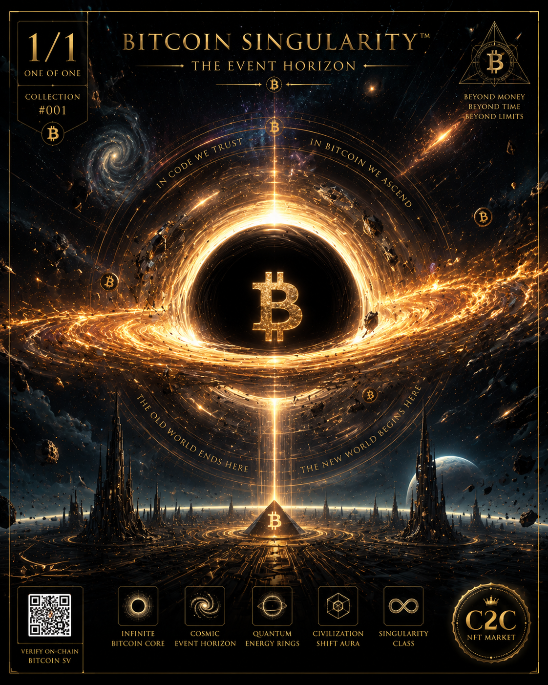⚫🔥 C2C NFT MARKET AUCTION
BITCOIN SINGULARITY™
THE EVENT HORIZON
Collection #0001 • 1/1
There comes…