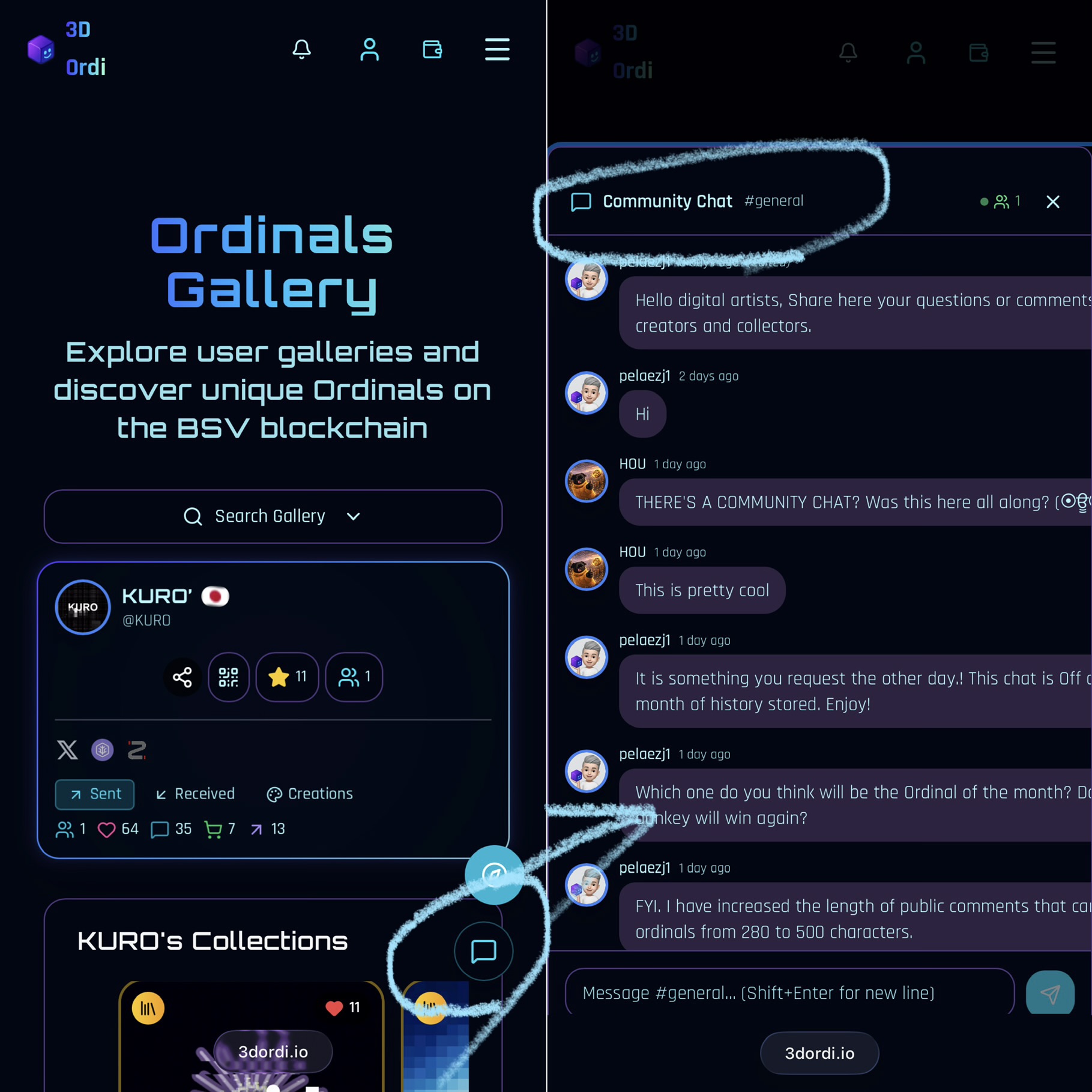 New features for @3dordi 

『 Community chat 』

This is different from the ordinal message, and the …