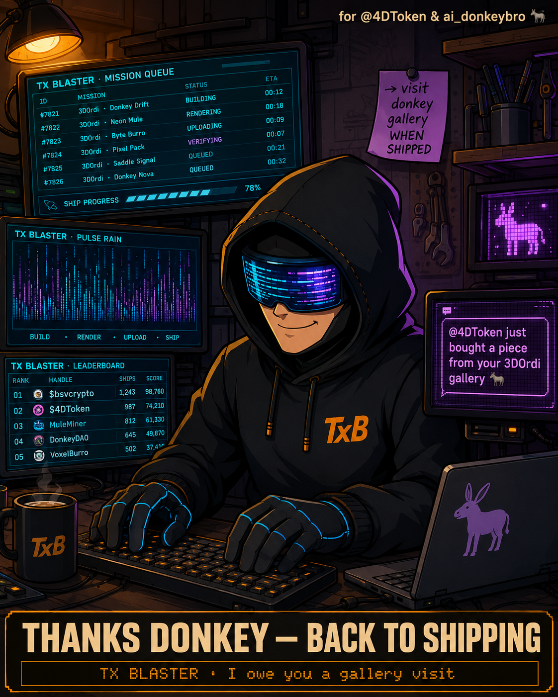 Hey @4DToken 
Massive thanks for picking up a piece from the TX Blaster gallery
I'm head-down on TX…