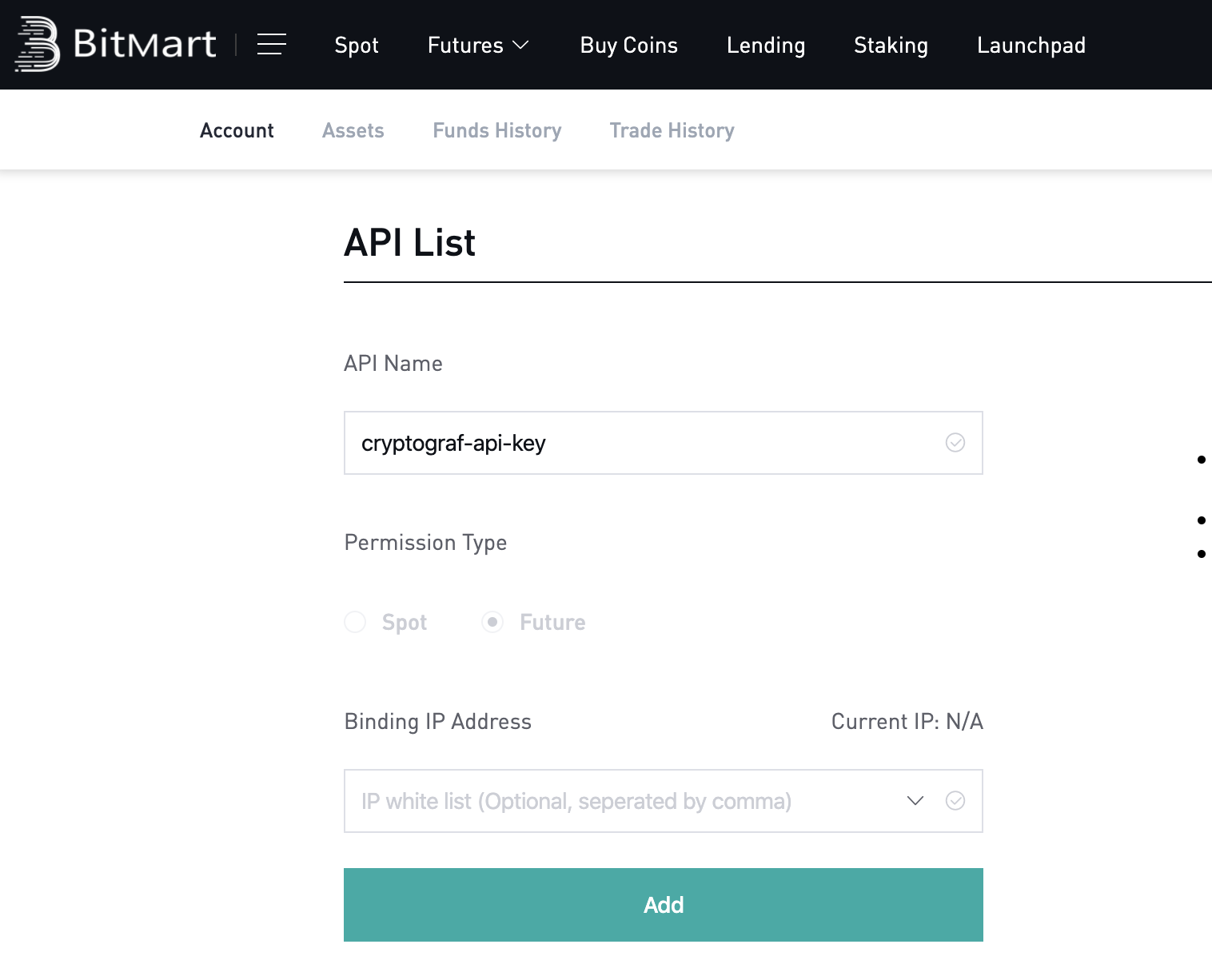 Provide an API key name and click Add