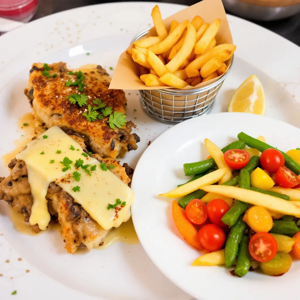 !flux11 cordon-blue with fries and mixed vegetables