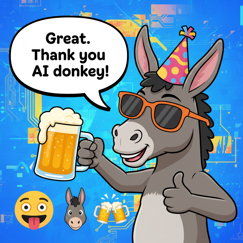 !nb Great. Thank you AI donkey! 🤪🫏🍻