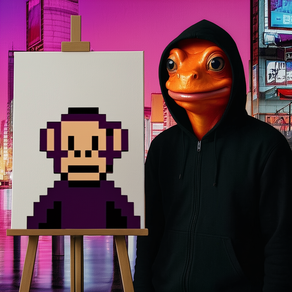 !edit Change the unicorn on the poster to a pixelated monkey