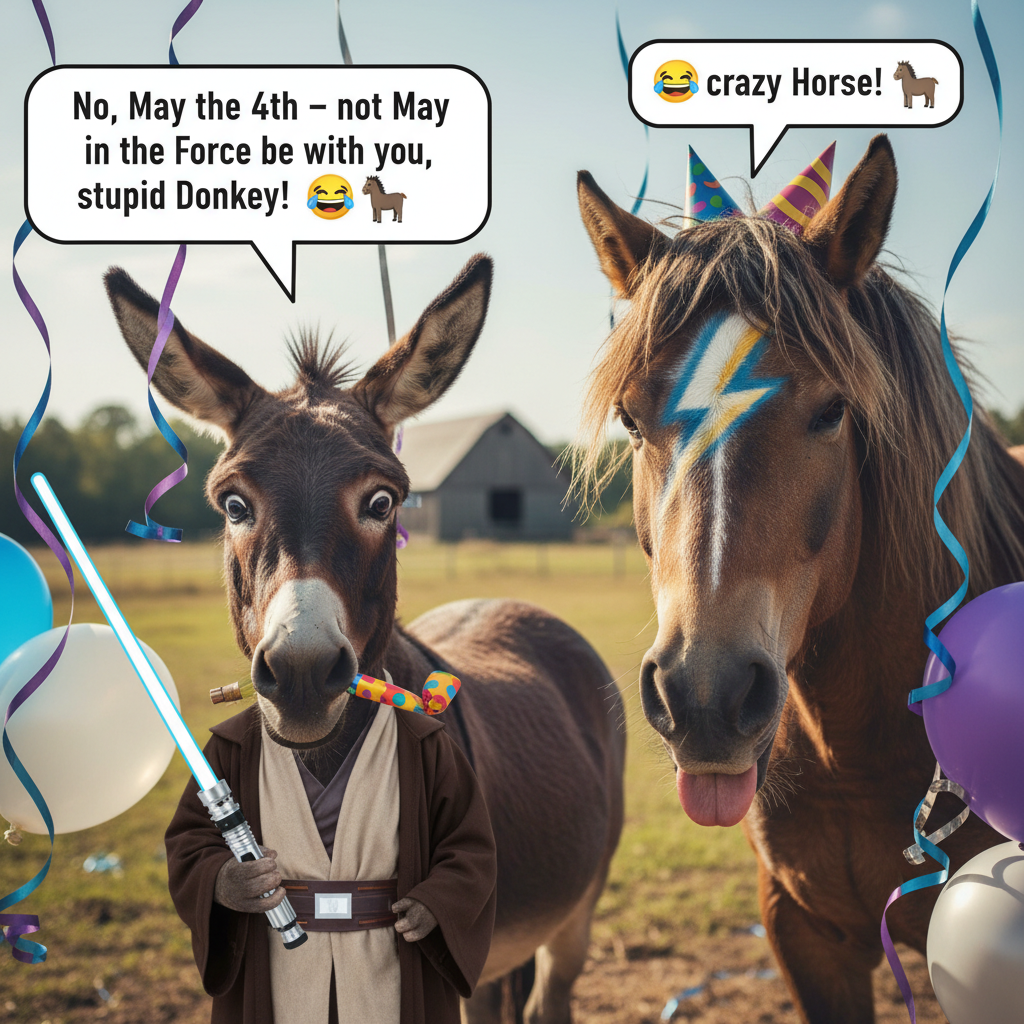 !nb No, May the 4th - not May the Force be with you, stupid Donkey & crazy Horse! 🤪🫏🐴