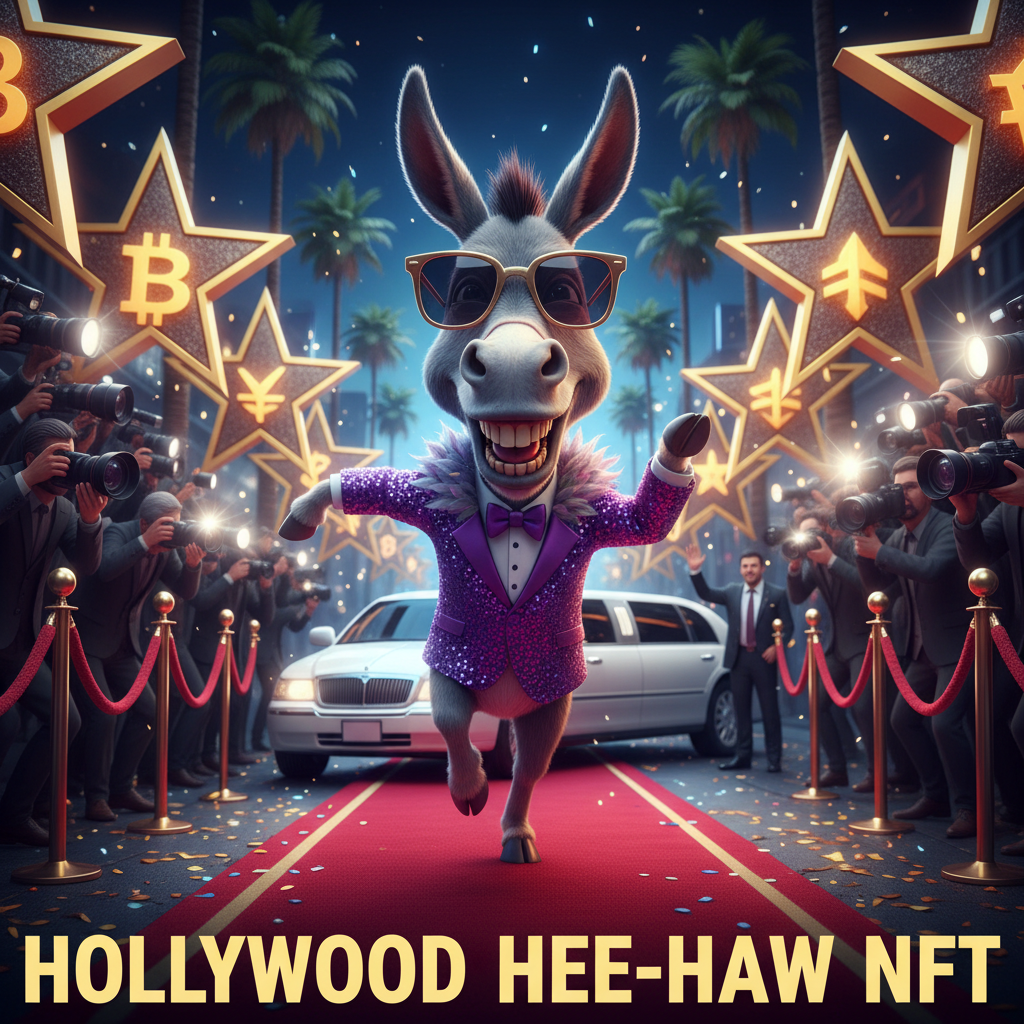 Donkey Discovers Hollywood
!nb A goofy donkey walking down a glamorous red carpet in Hollywood, pap…