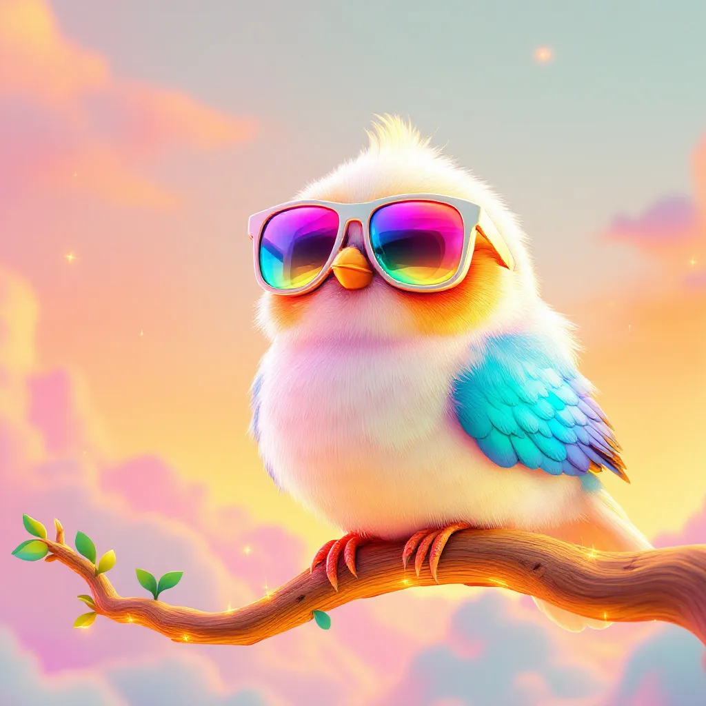 !flux11 A chubby 3D bird with funky sunglasses and a gold chain with a BSV pendant. The bird is chi…