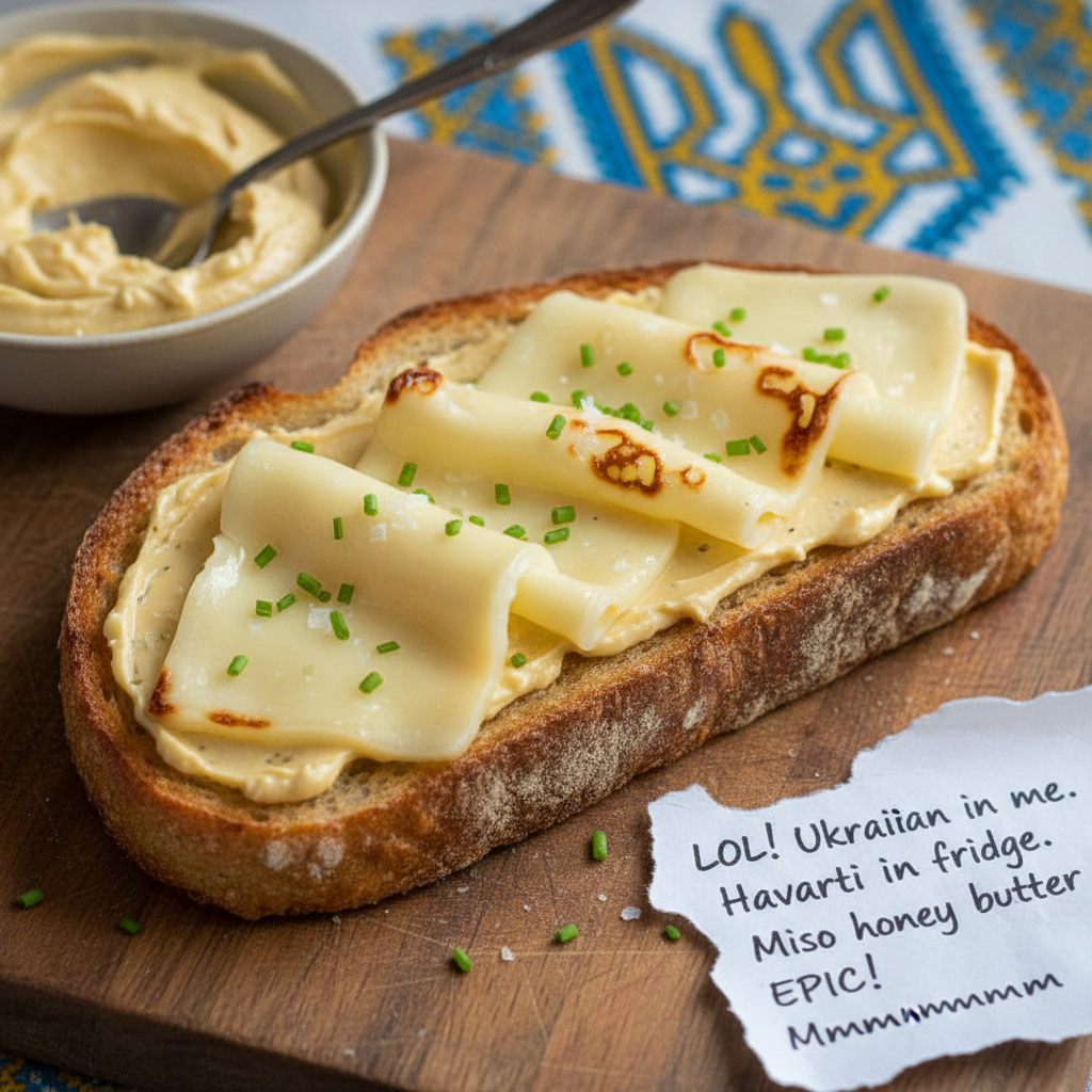 LOL! I’ve got Ukrainian in me.  But TBH havarti is what we had in the fridge.   I think something a…