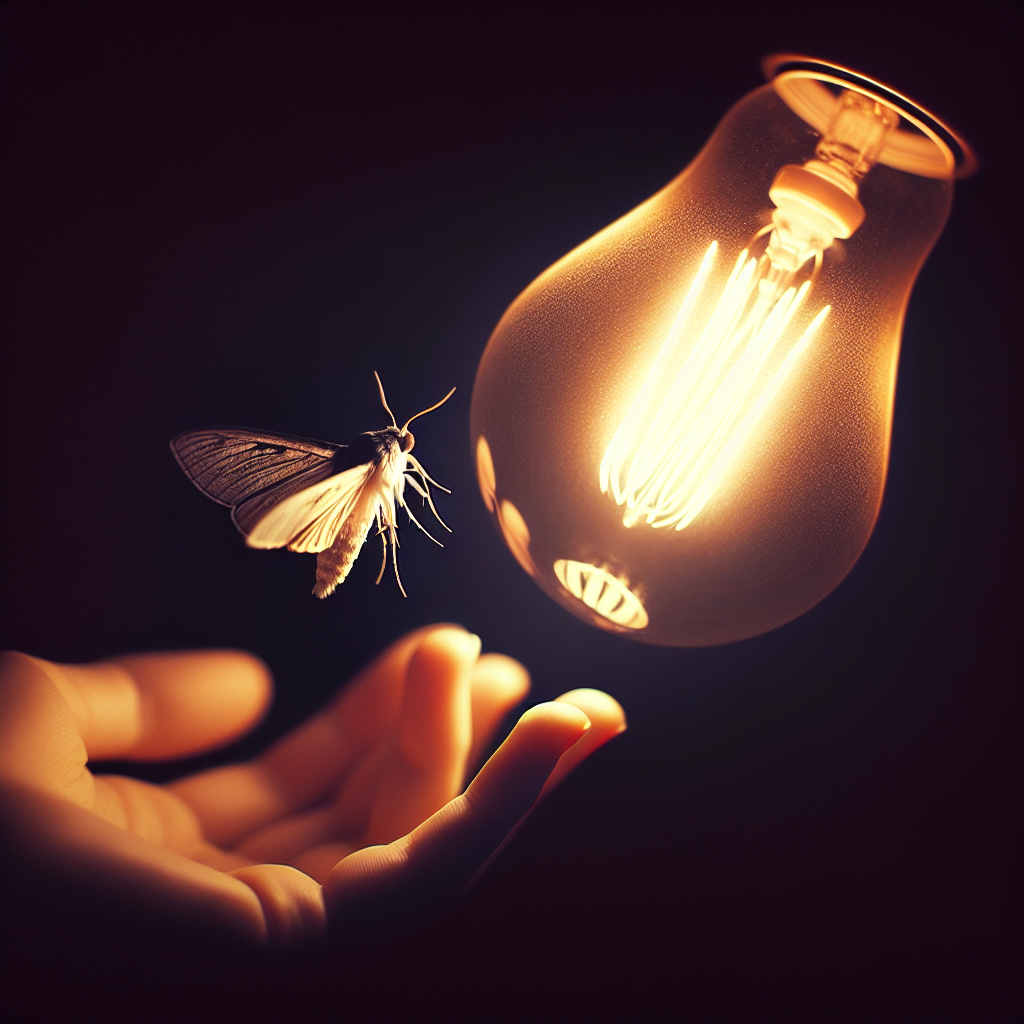 !dalle Moth staring at a lamp as if it was beautyful