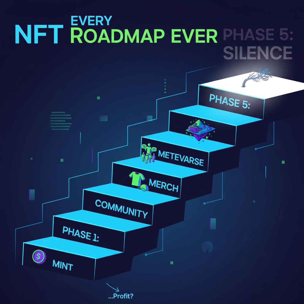 !nb “Every NFT Roadmap Ever”
Roadmap staircase meme:
Phase 1: Mint
Phase 2: Community
Phase 3: Merc…
