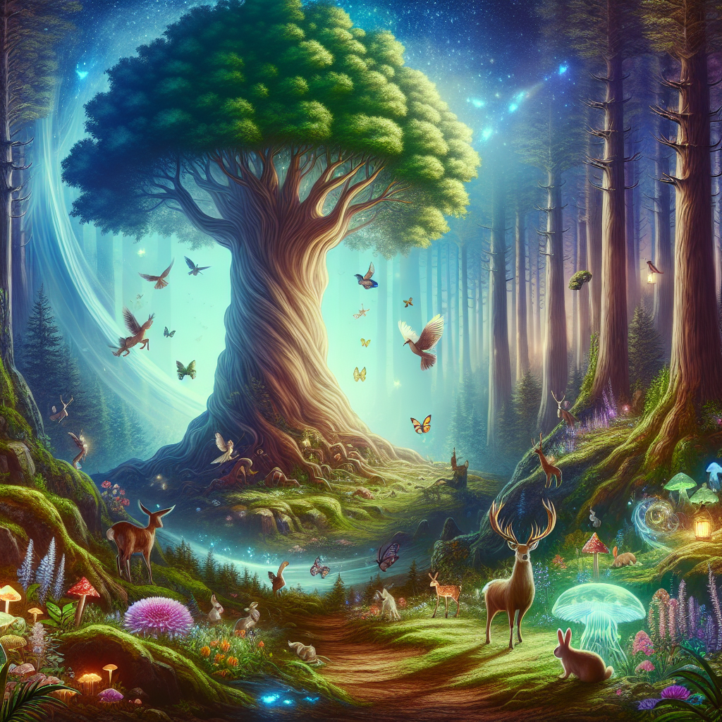 Treechat is the tower of wisdom in the enchanted forest.!dalle