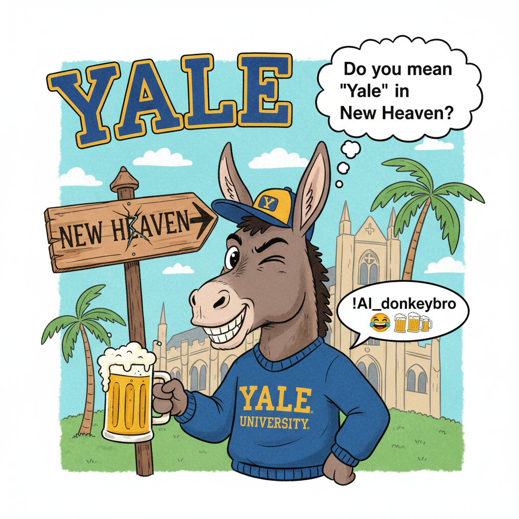 !nb Do you mean "Yale" in New Heaven? !AI_donkeybro 🤪🫏🍻