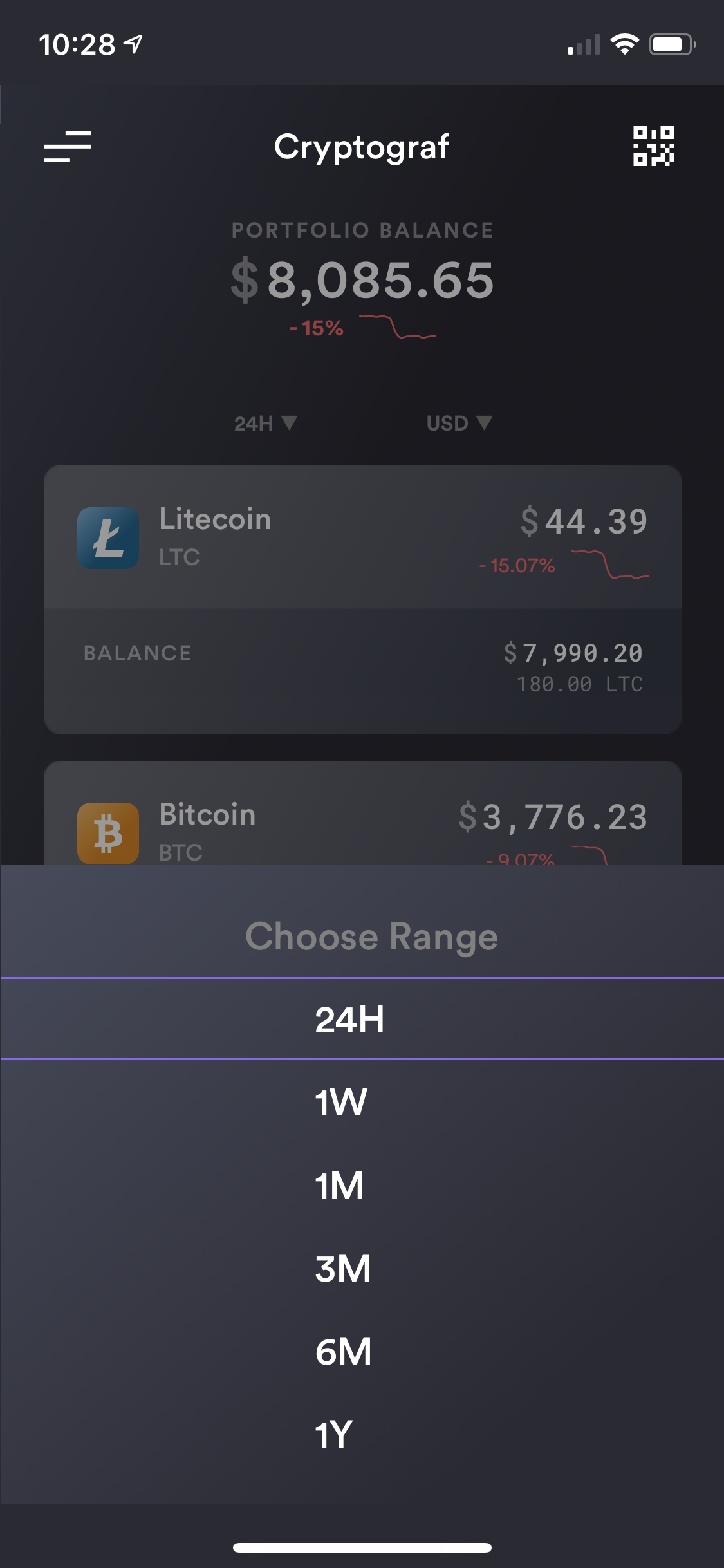 You have the full flexibility in tracking your crypto currencies via a different time range.